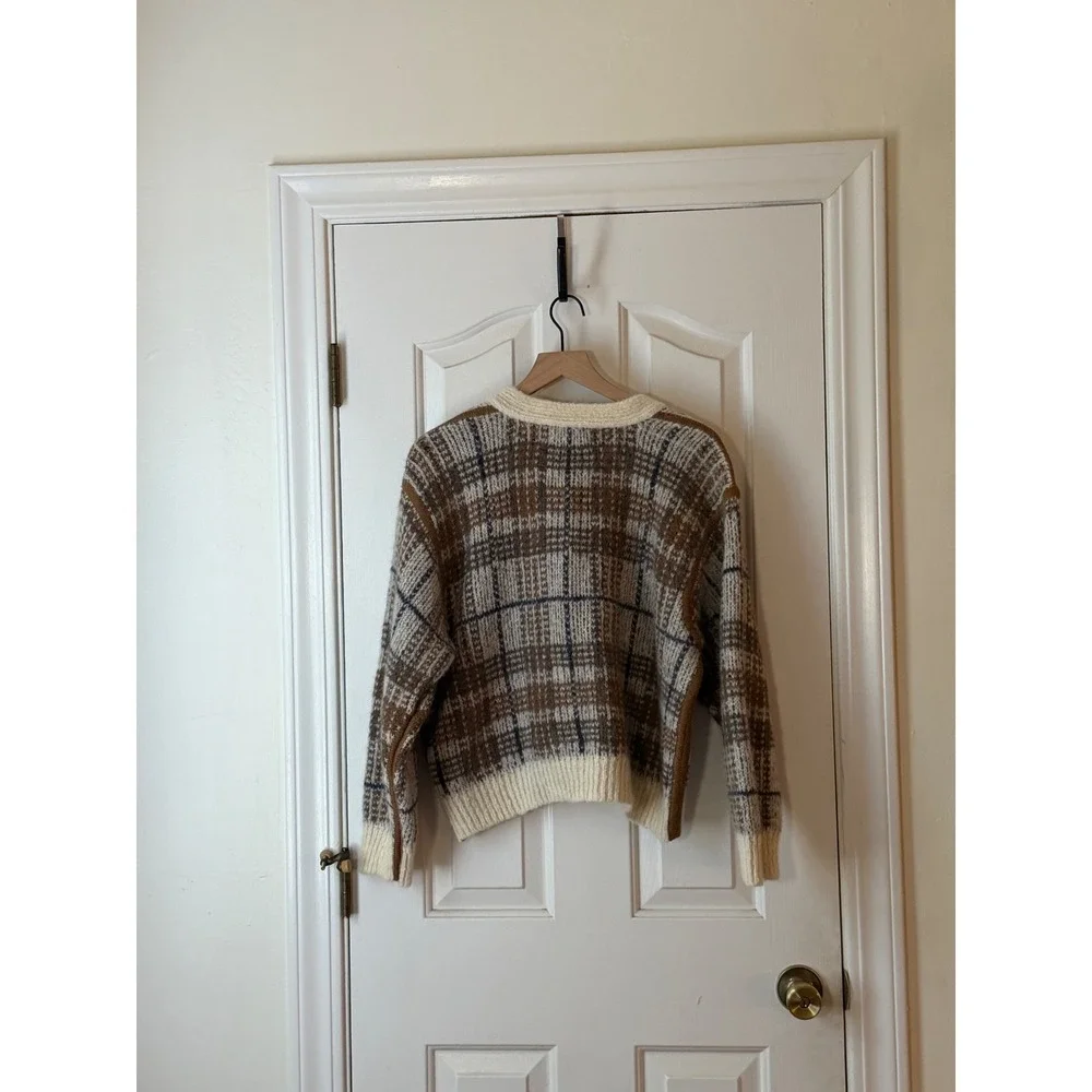 THE GREAT. | Estate Reversible Cardigan 3/Large Toasted Plaid Alpaca Wool Blend - Picture 10 of 15